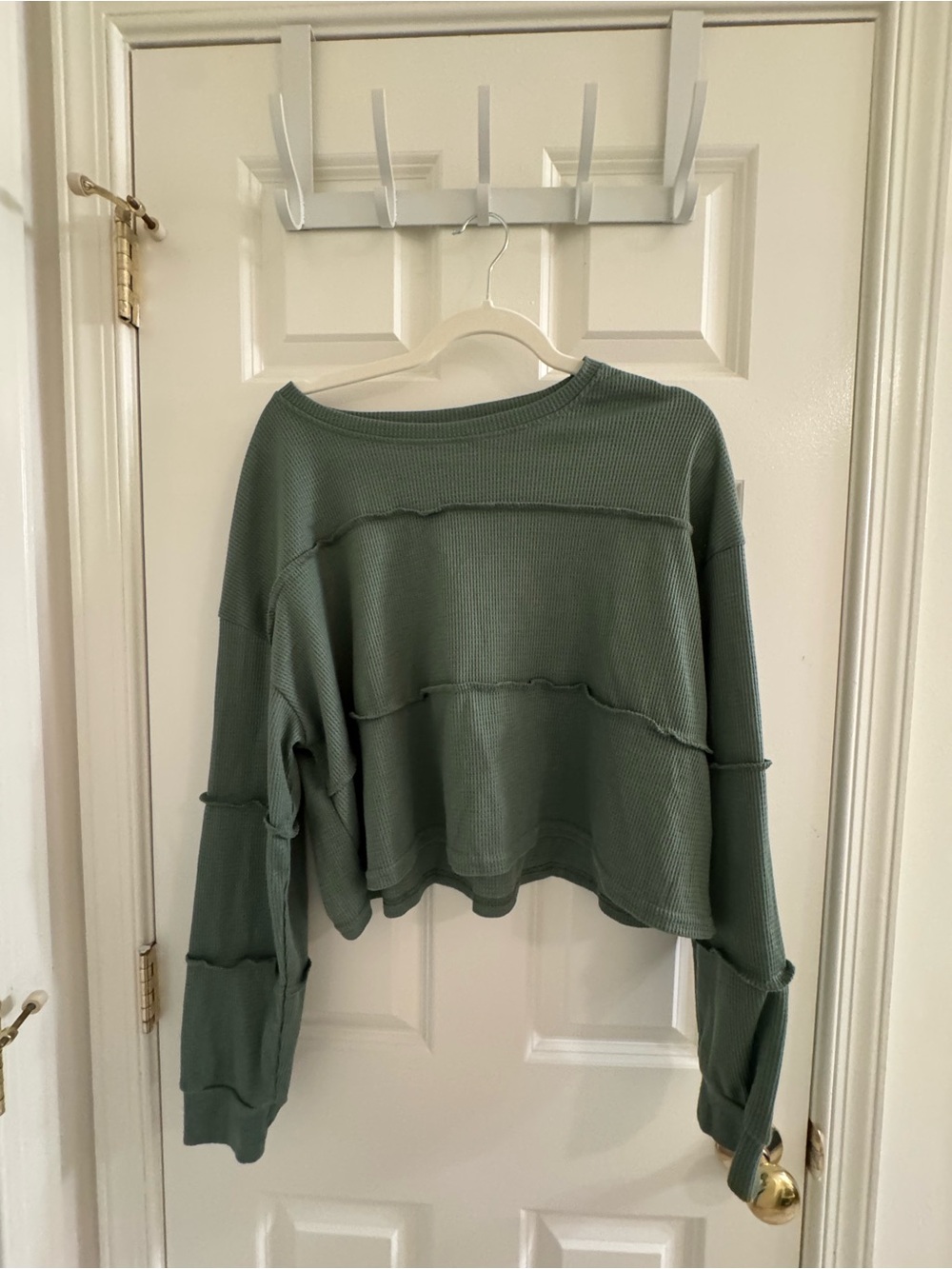 Sage Cropped Waffle Knit Pullover